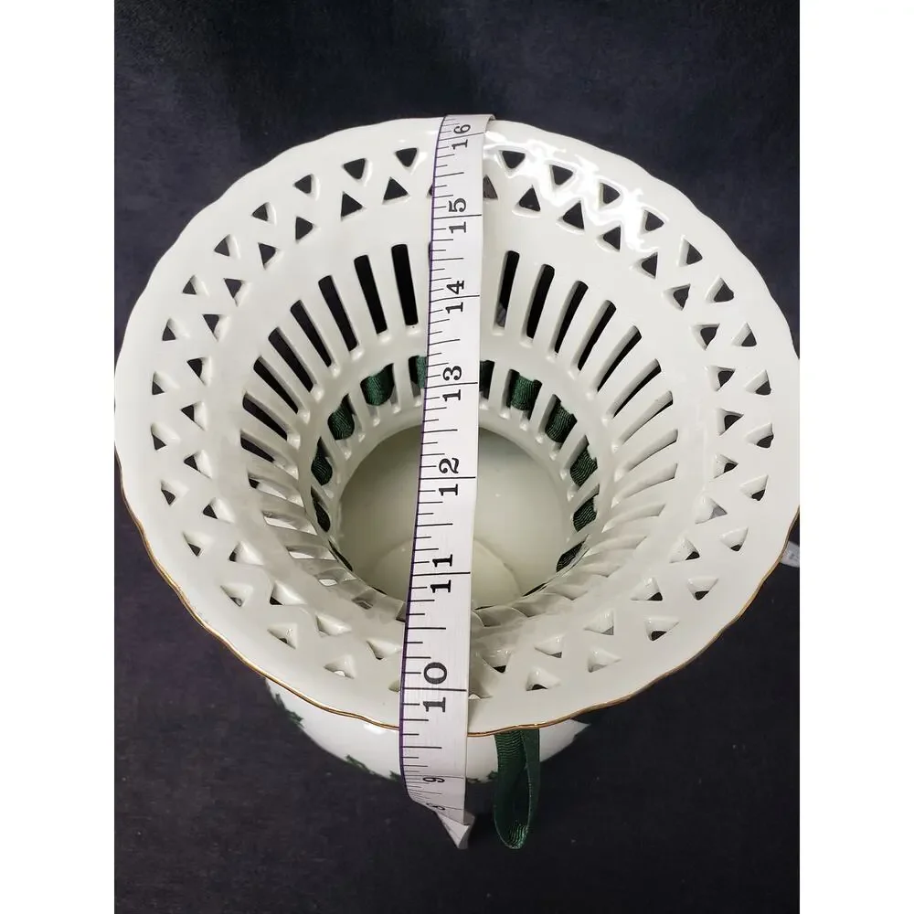Formalities Holly Collection Latticework Porcelain Christmas Vase Gold Trim 10